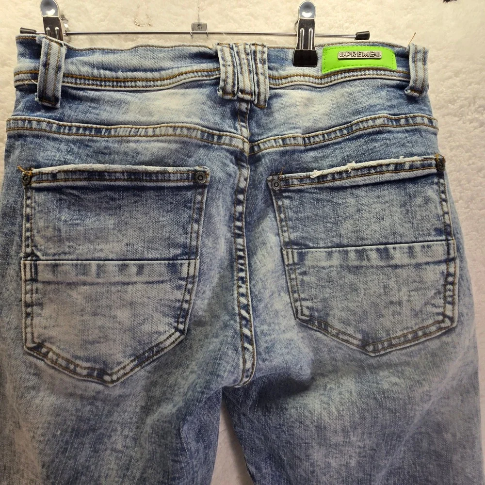 Preme Moto Biker Denim Jeans Mens Sz‎ 28x31 Skinny Distressed Stretch